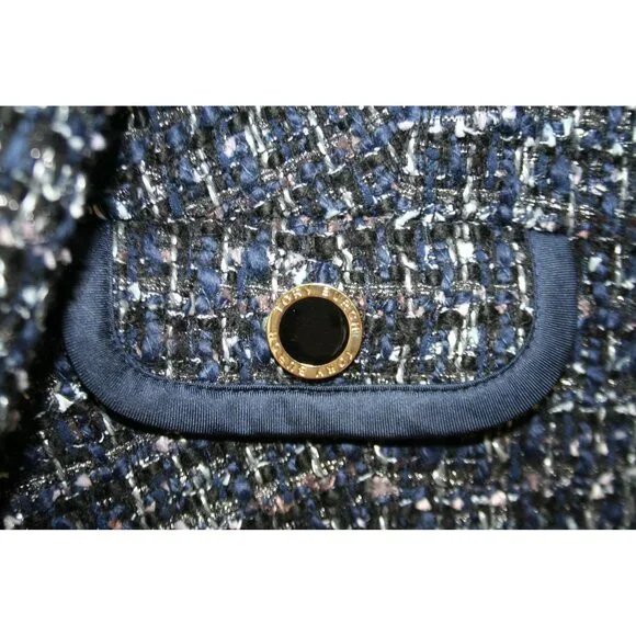 Tory Burch Annabelle Tweed Coat Jacket Blue Black Womens 10 Modern Heritage - Picture 3 of 14